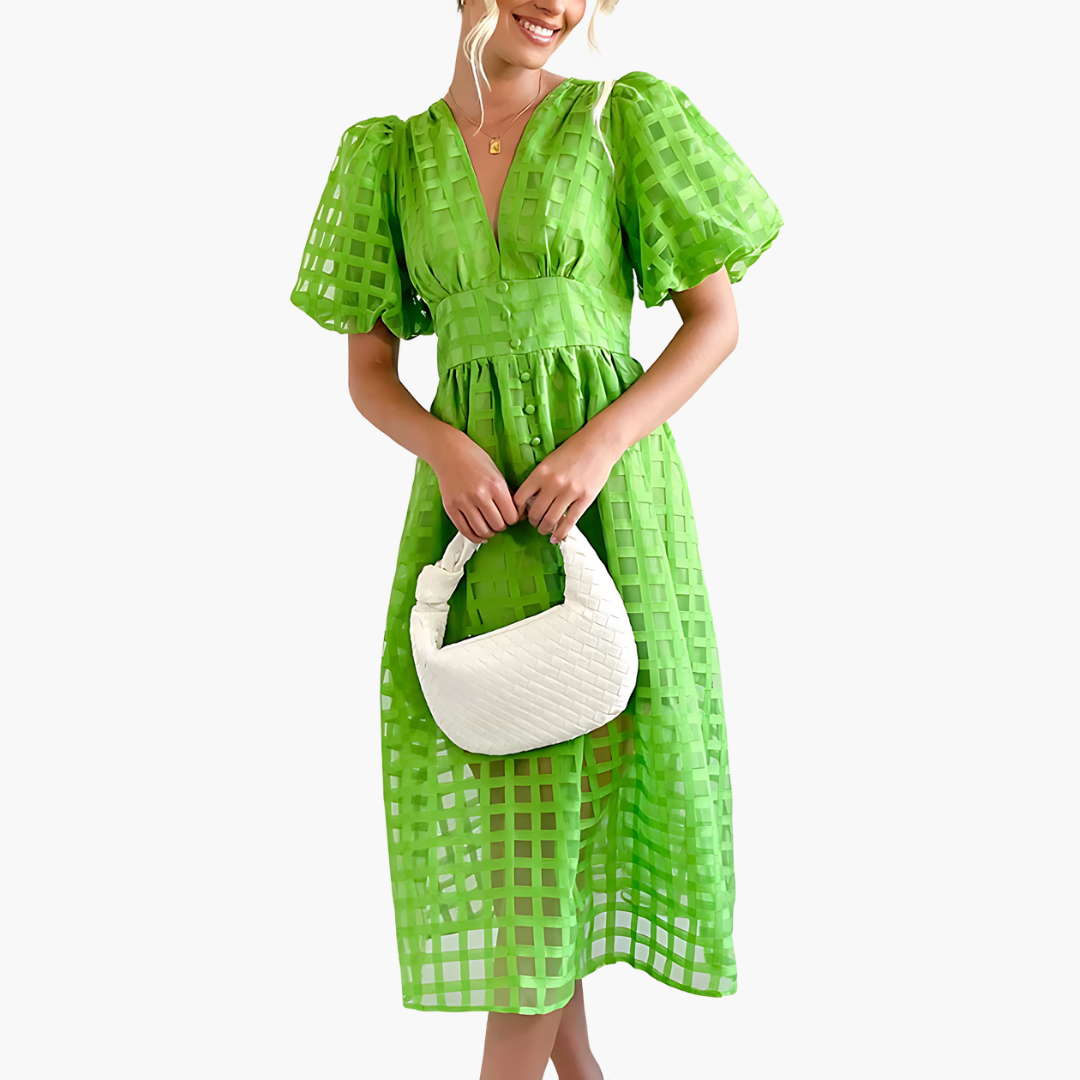 Image of Bernice | Women's V-Neck A-Line Midi Dress