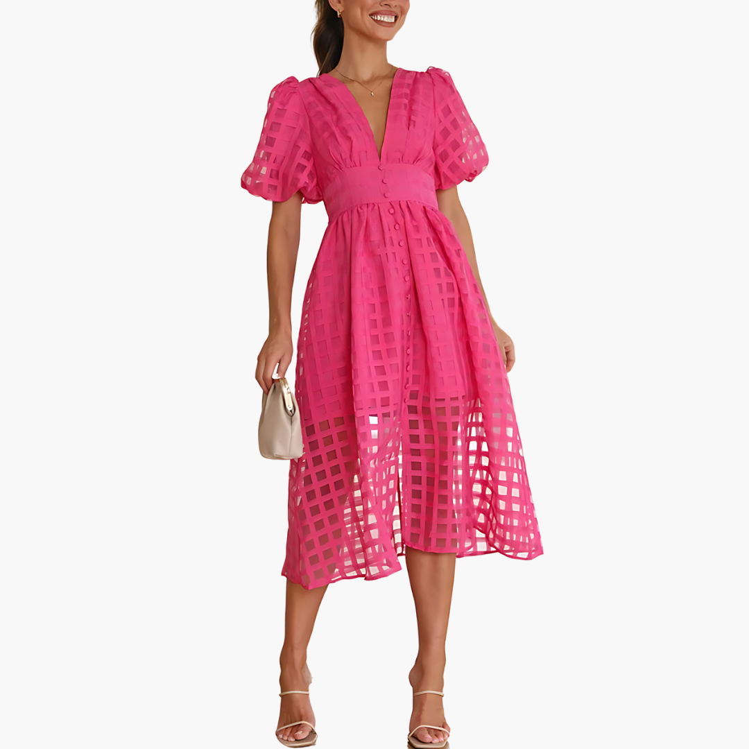 Image of Bernice | Women's V-Neck A-Line Midi Dress