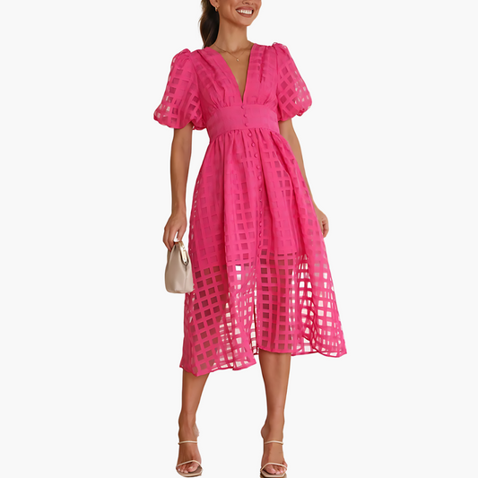 Image of Bernice | Women's V-Neck A-Line Midi Dress