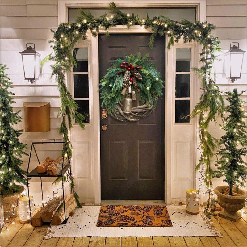 Boho Christmas Wreath with Natural Bells and Wooden Accents