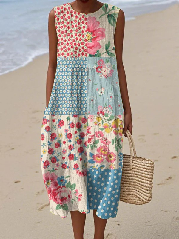 Boho Patchwork Sleeveless Dress