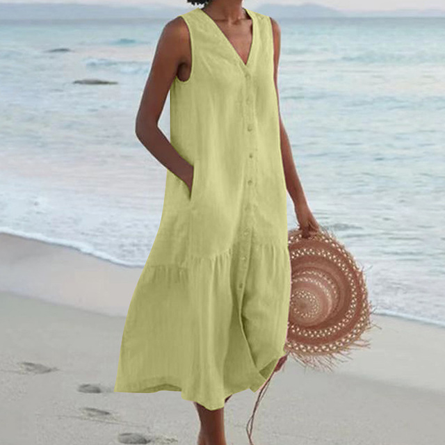 Image of Bonnie | Women's Sleeveless V-Neck Midi Dress