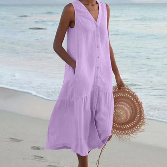 Image of Bonnie | Women's Sleeveless V-Neck Midi Dress