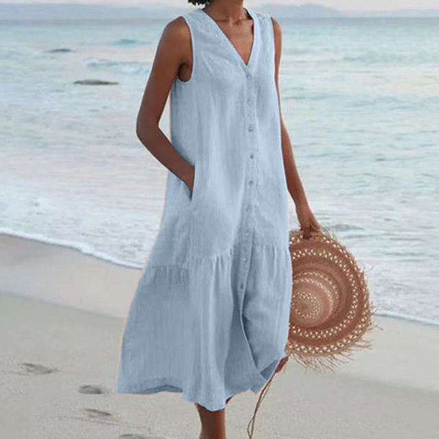 Image of Bonnie | Women's Sleeveless V-Neck Midi Dress