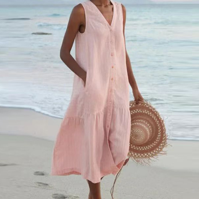 Image of Bonnie | Women's Sleeveless V-Neck Midi Dress