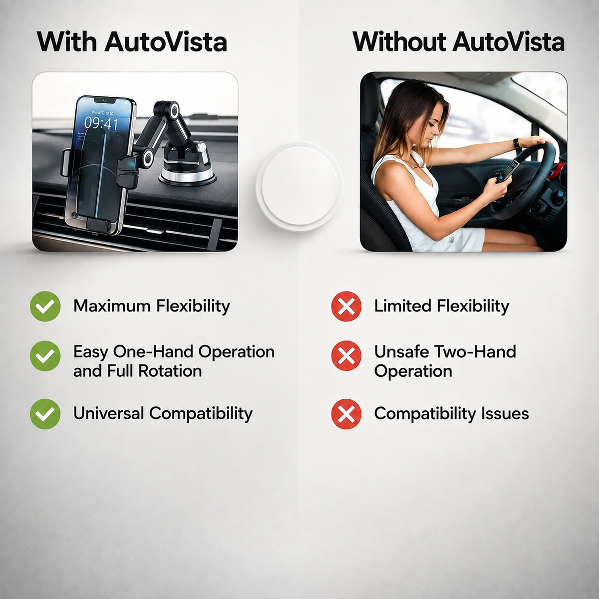 Car Phone Mount with Suction Cup, 360° Rotating & Adjustable Arm