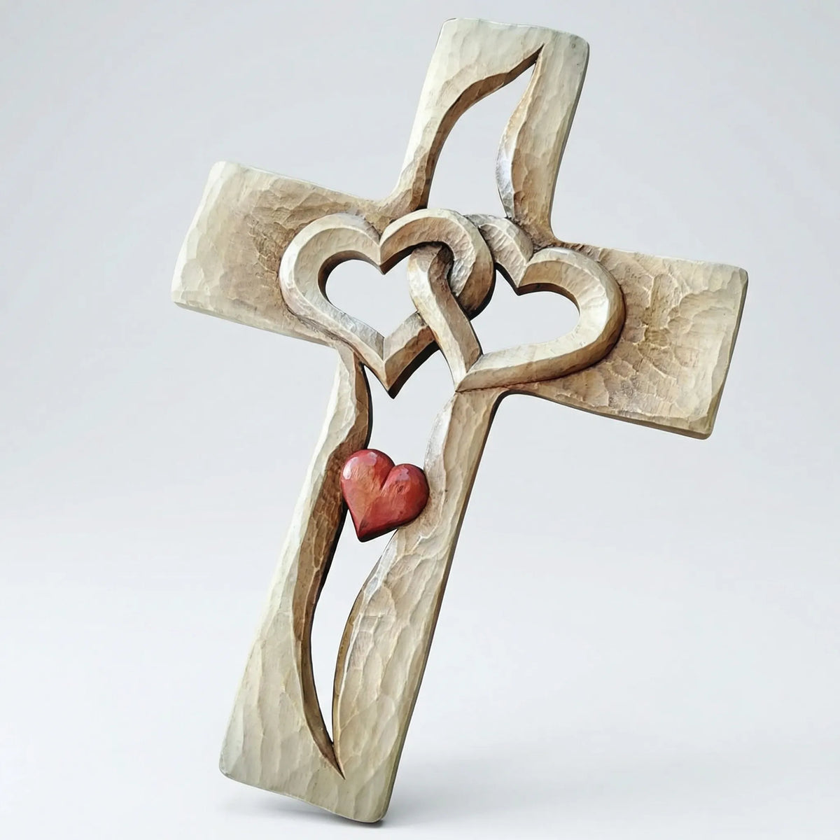 Carved Cross with Intertwined Hearts
