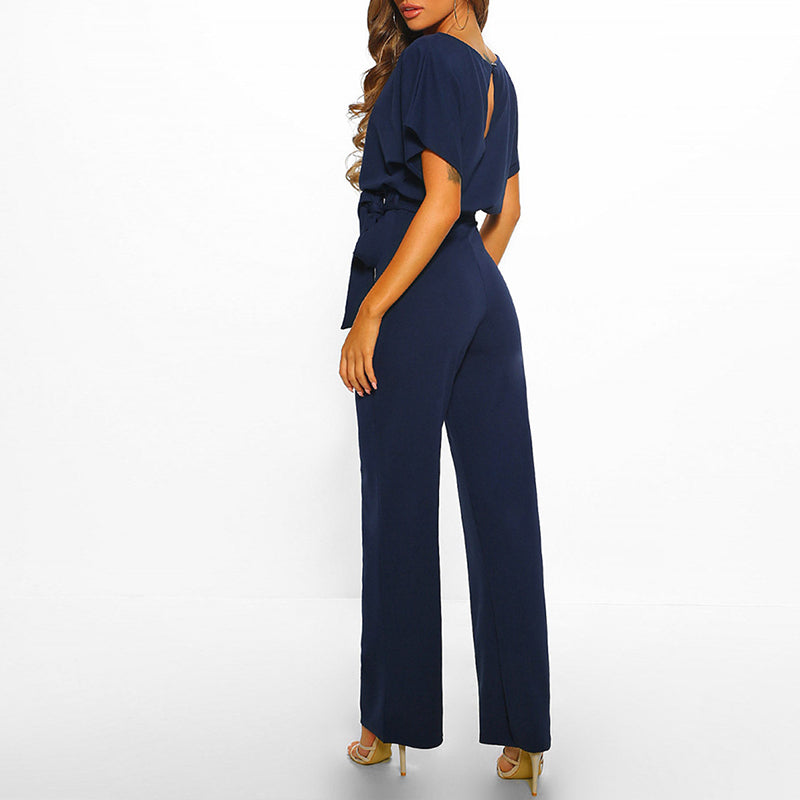 Image of Casey | Women's Wide Leg Belted Jumpsuit