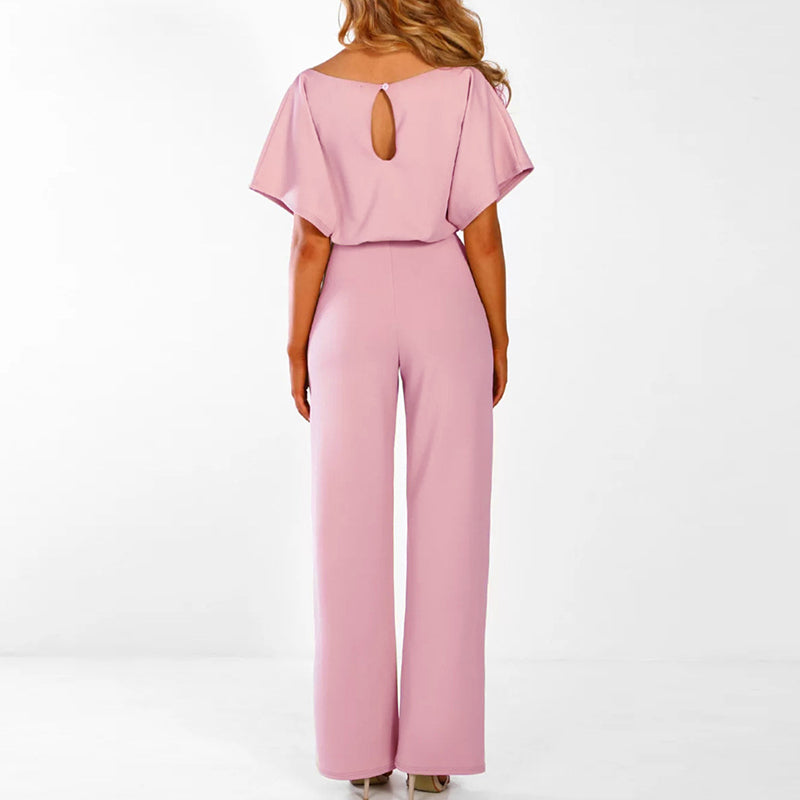 Image of Casey | Women's Wide Leg Belted Jumpsuit