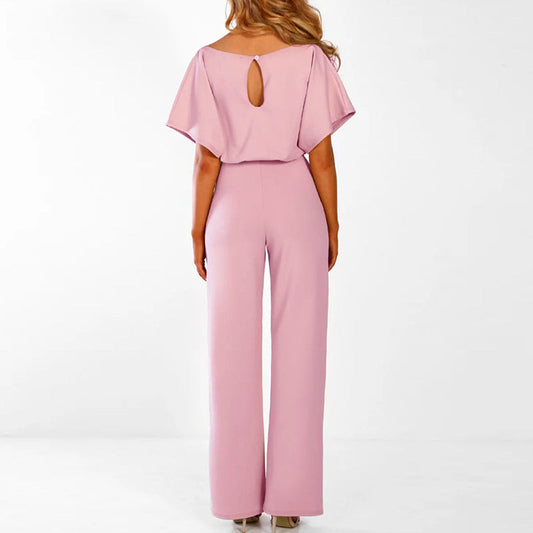 Image of Casey | Women's Wide Leg Belted Jumpsuit