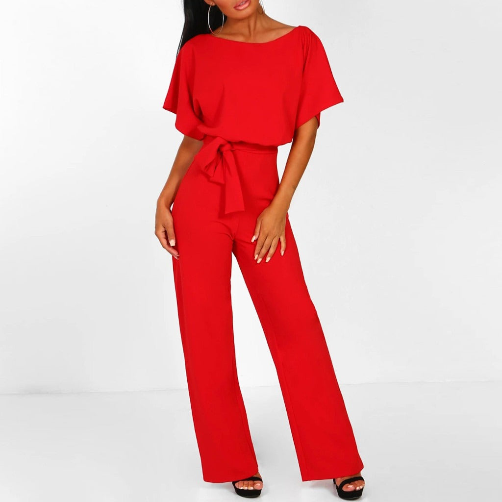 Image of Casey | Women's Wide Leg Belted Jumpsuit