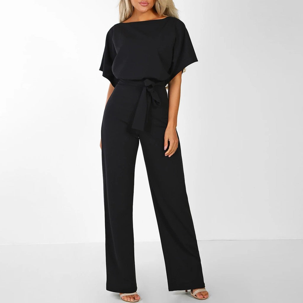 Image of Casey | Women's Wide Leg Belted Jumpsuit