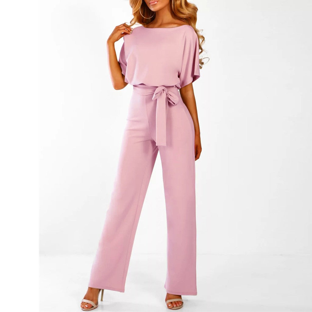 Image of Casey | Women's Wide Leg Belted Jumpsuit