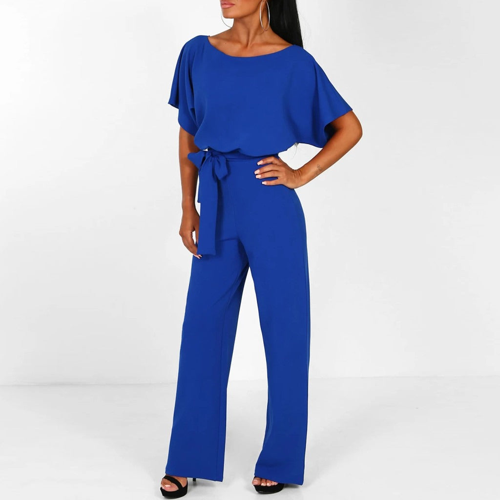 Image of Casey | Women's Wide Leg Belted Jumpsuit