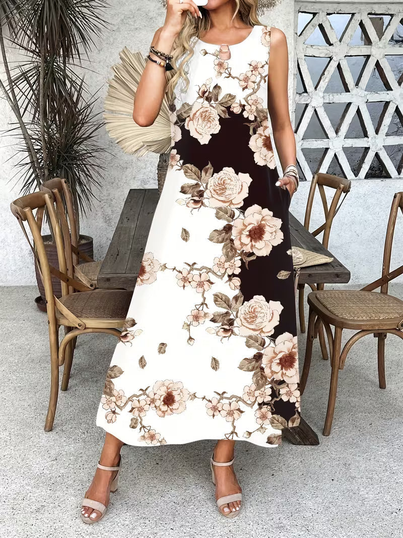 Casual Floral Print Pocket Dress