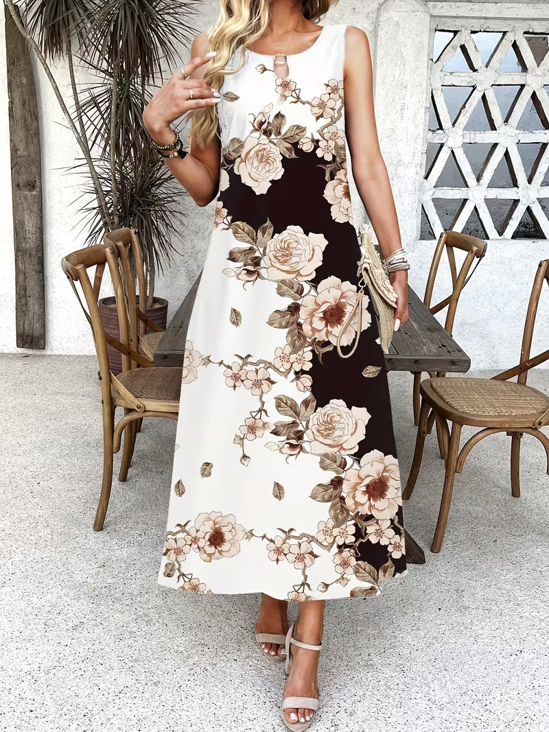 Casual Floral Print Pocket Dress