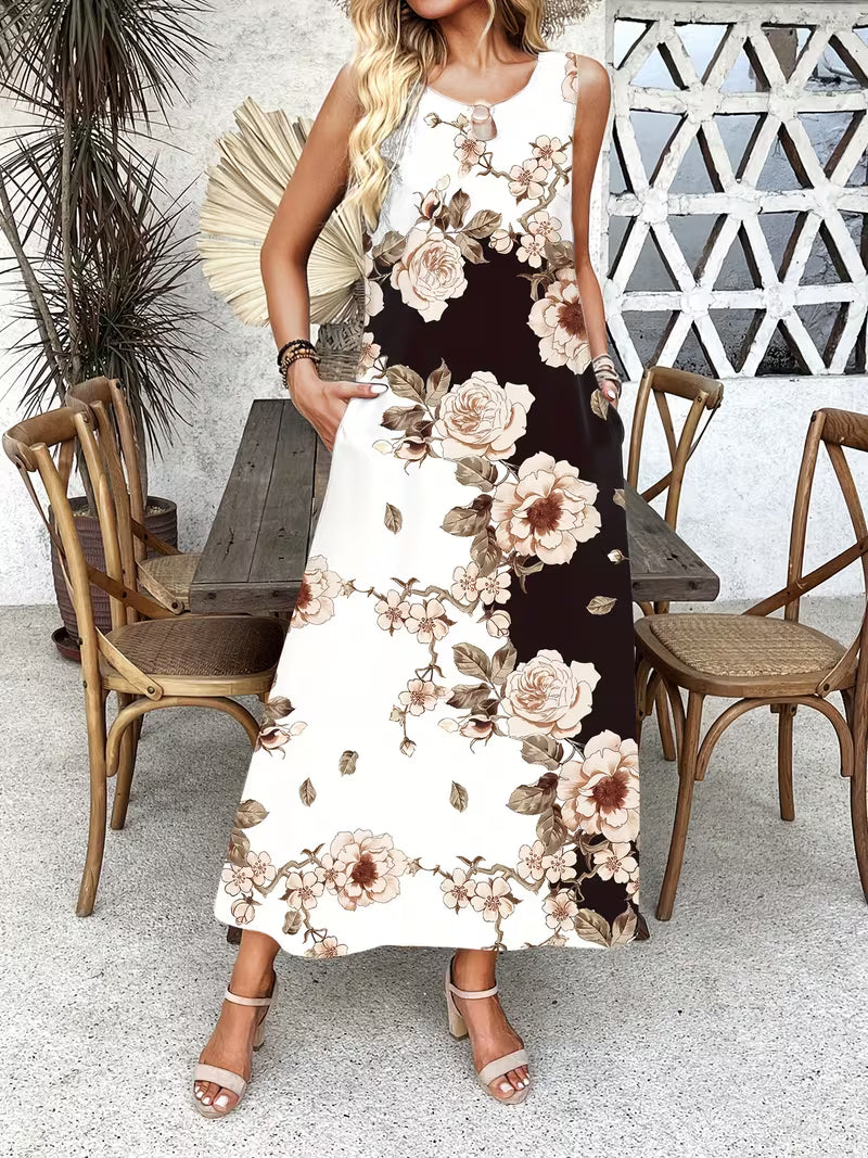 Casual Floral Print Pocket Dress
