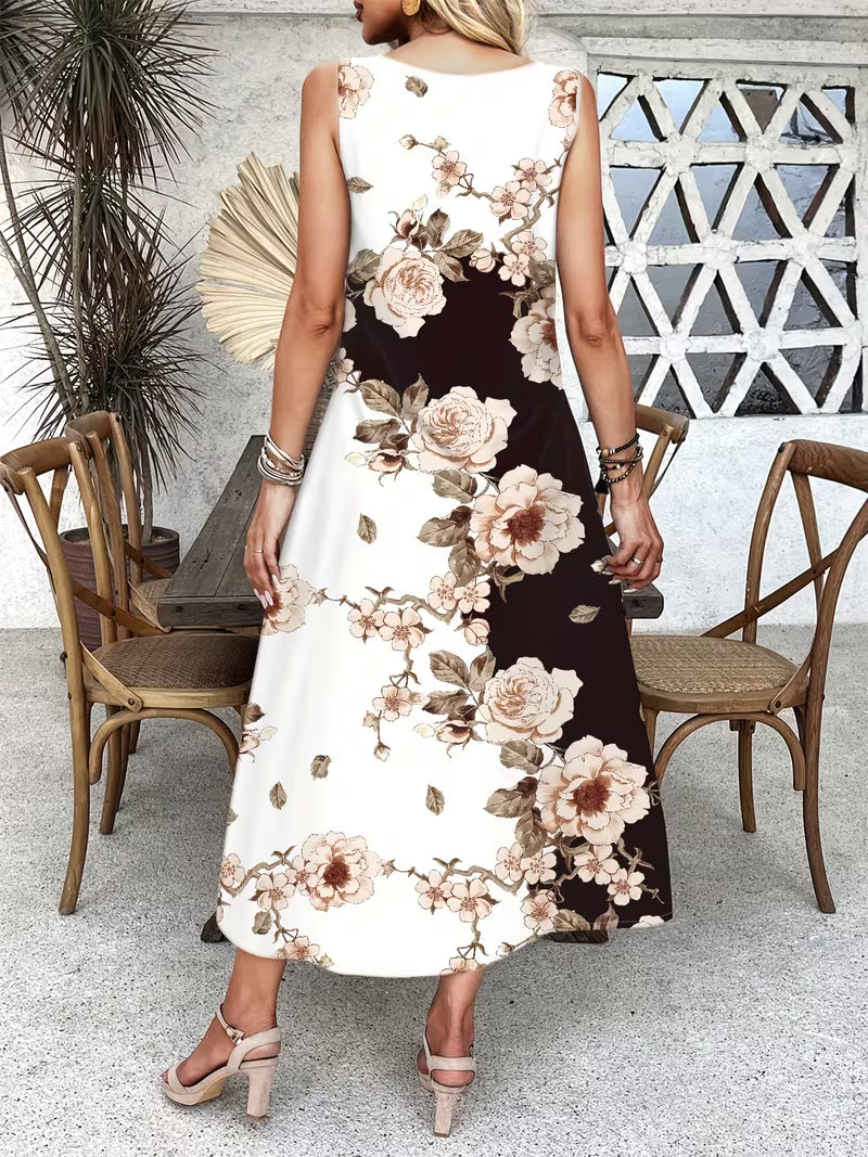 Casual Floral Print Pocket Dress