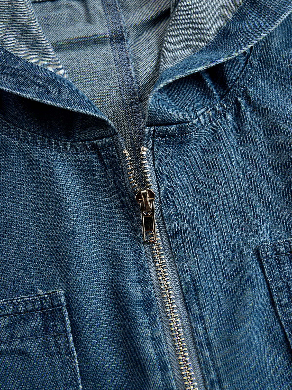 Casual Loose Retro Long-Sleeve Hooded Zip-Up Denim Jumpsuit with Pockets