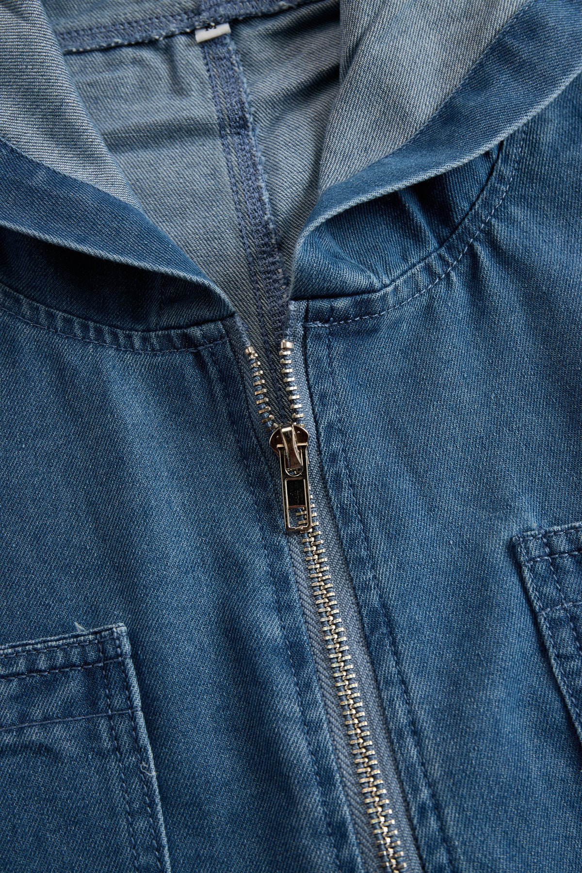 Casual Loose Retro Long-Sleeve Hooded Zip-Up Denim Jumpsuit with Pockets