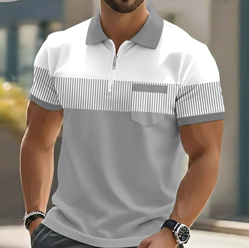 Casual Striped Zip Polo Shirt