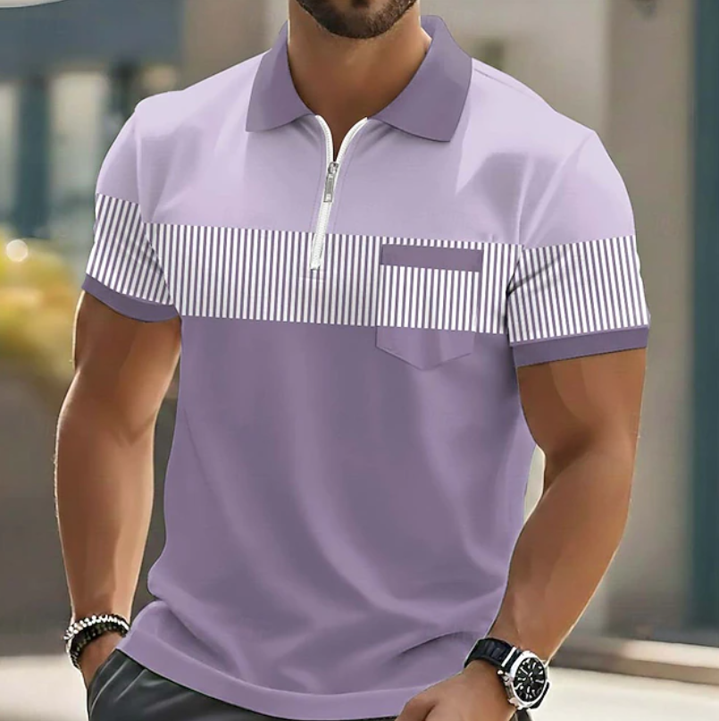 Casual Striped Zip Polo Shirt