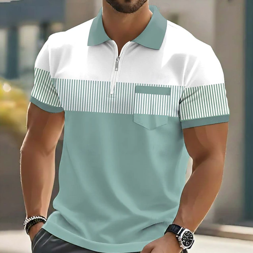 Casual Striped Zip Polo Shirt