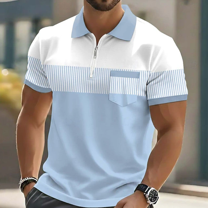 Casual Striped Zip Polo Shirt