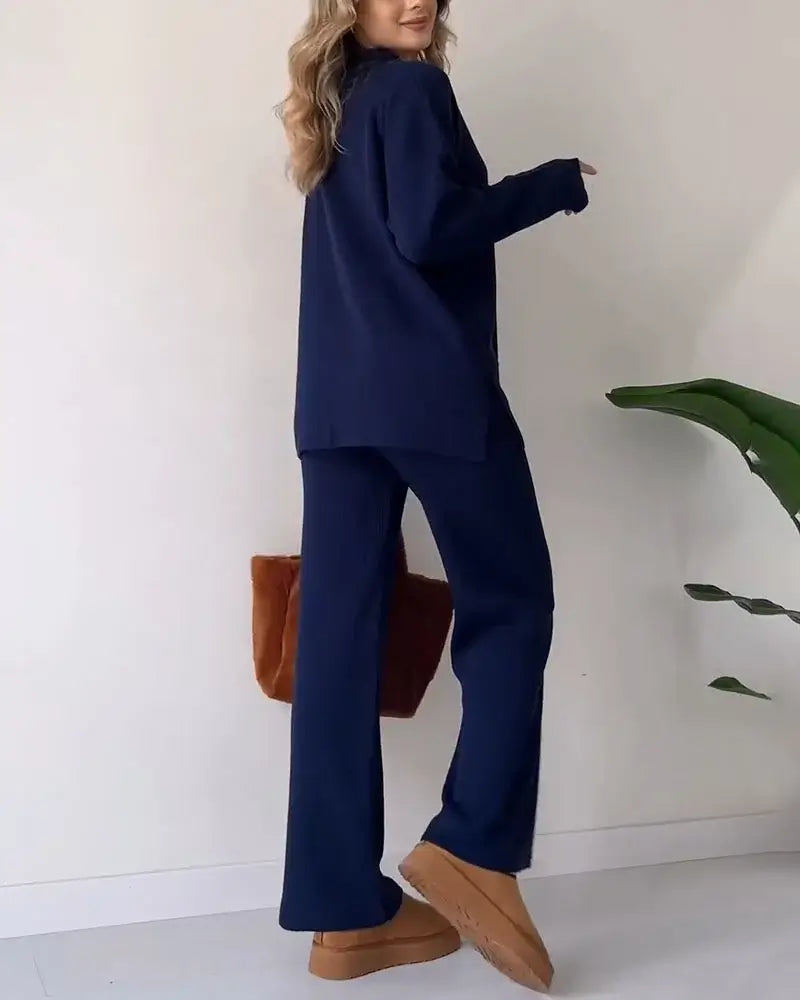 Casual V-Neck Split Knit Two-Piece Set