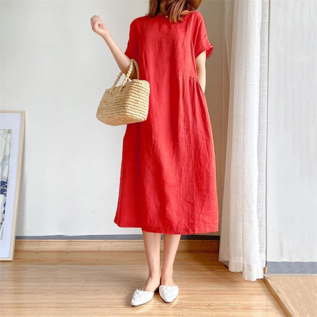 Image of Catherine | Women's Short Sleeve A-Line Midi Dress