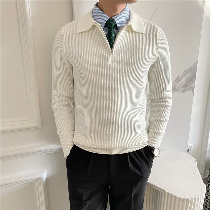 Image of Cedric | Men's Zip-Up Collared Sweater