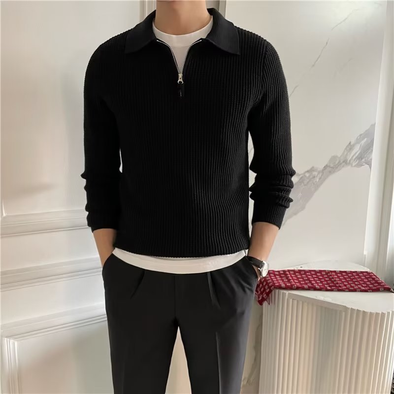 Image of Cedric | Men's Zip-Up Collared Sweater