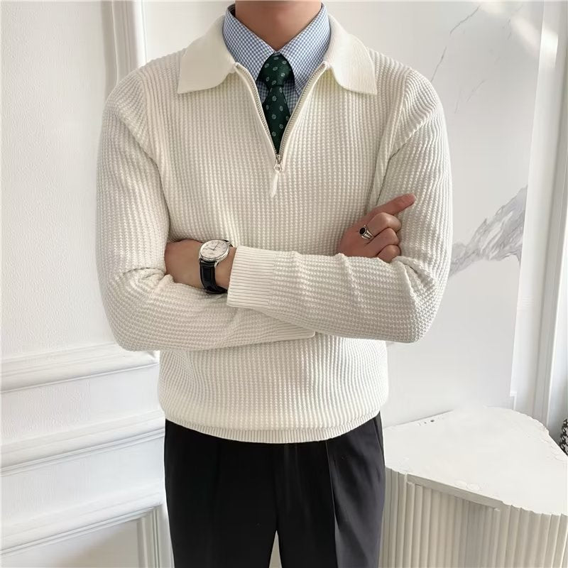 Image of Cedric | Men's Zip-Up Collared Sweater