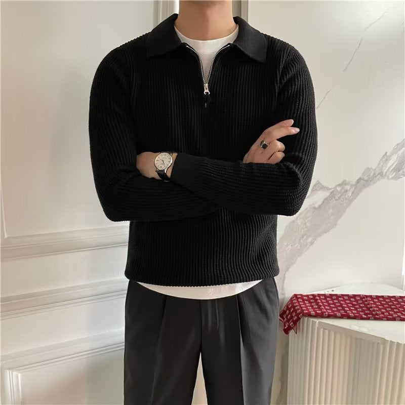 Image of Cedric | Men's Zip-Up Collared Sweater