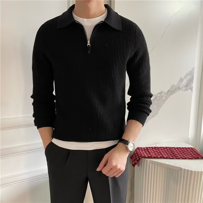 Image of Cedric | Men's Zip-Up Collared Sweater