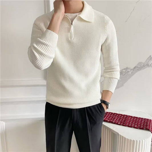 Image of Cedric | Men's Zip-Up Collared Sweater