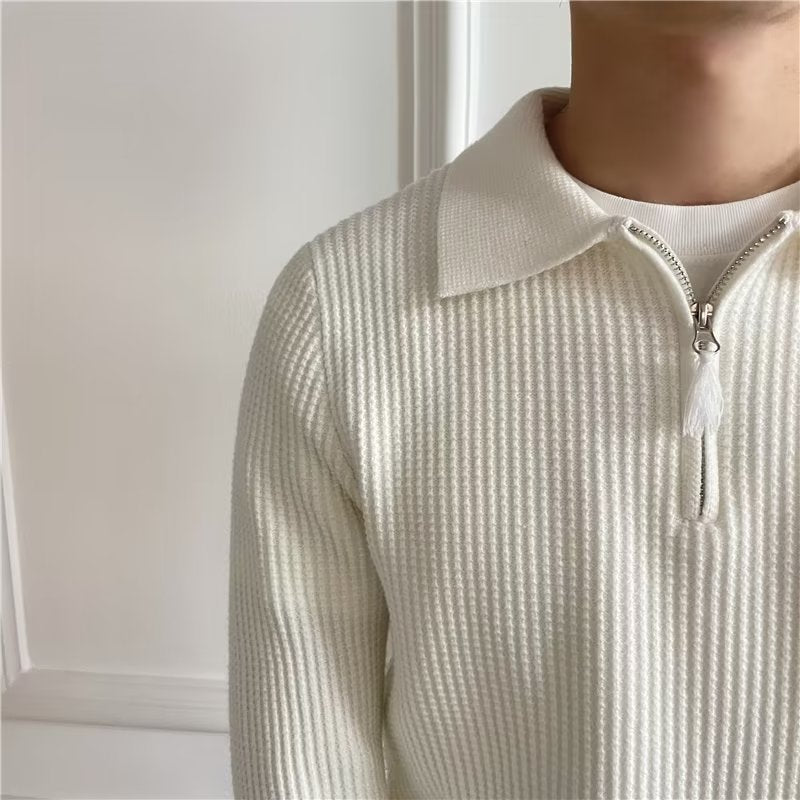 Image of Cedric | Men's Zip-Up Collared Sweater