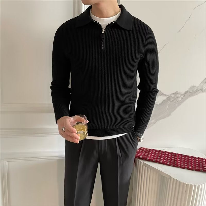Image of Cedric | Men's Zip-Up Collared Sweater
