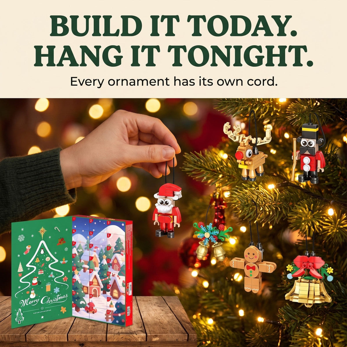 Christmas Brick Ornament Advent Calendar, 24 Mini Builds to Hang, 700 Pieces
