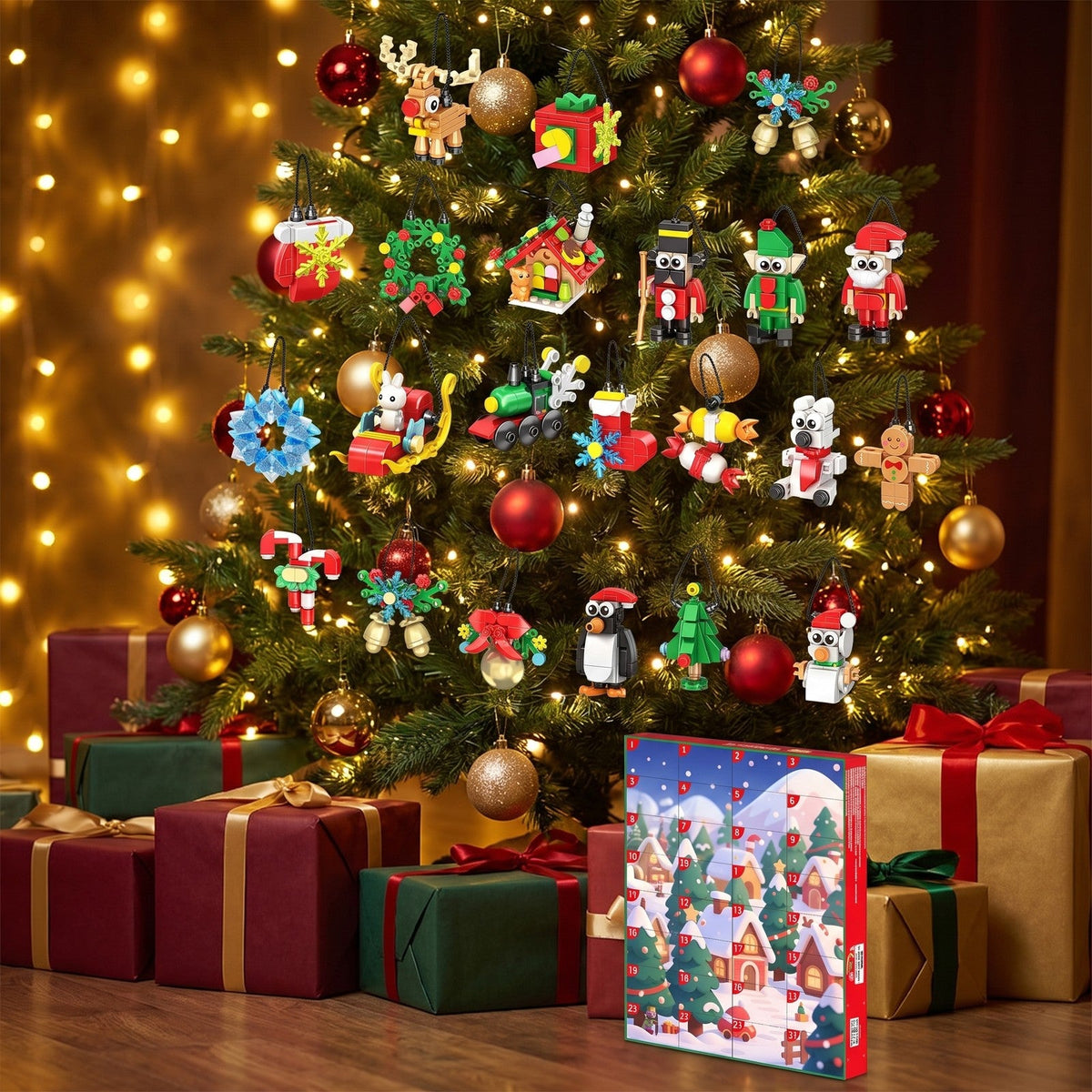 Christmas Brick Ornament Advent Calendar, 24 Mini Builds to Hang, 700 Pieces