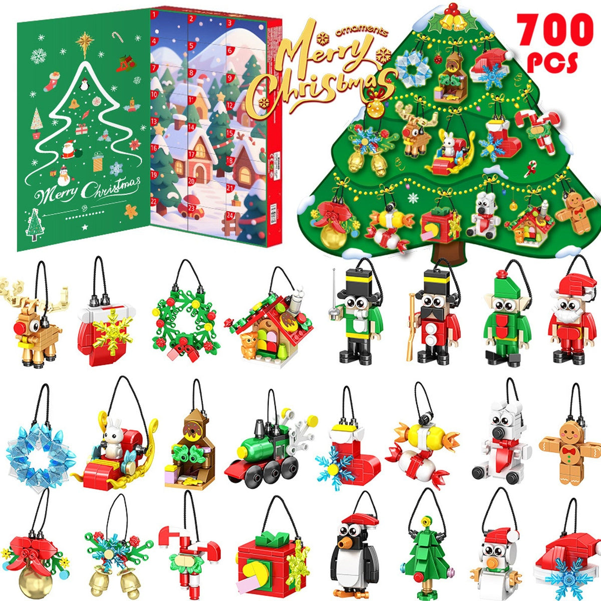 Christmas Brick Ornament Advent Calendar, 24 Mini Builds to Hang, 700 Pieces
