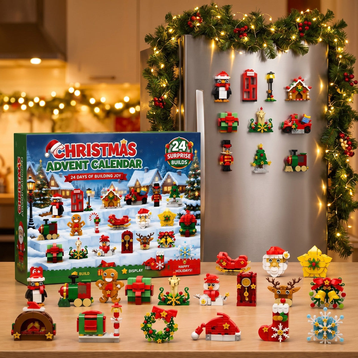 Christmas Fridge Magnet Brick Advent Calendar, 24 Festive Magnets to Build