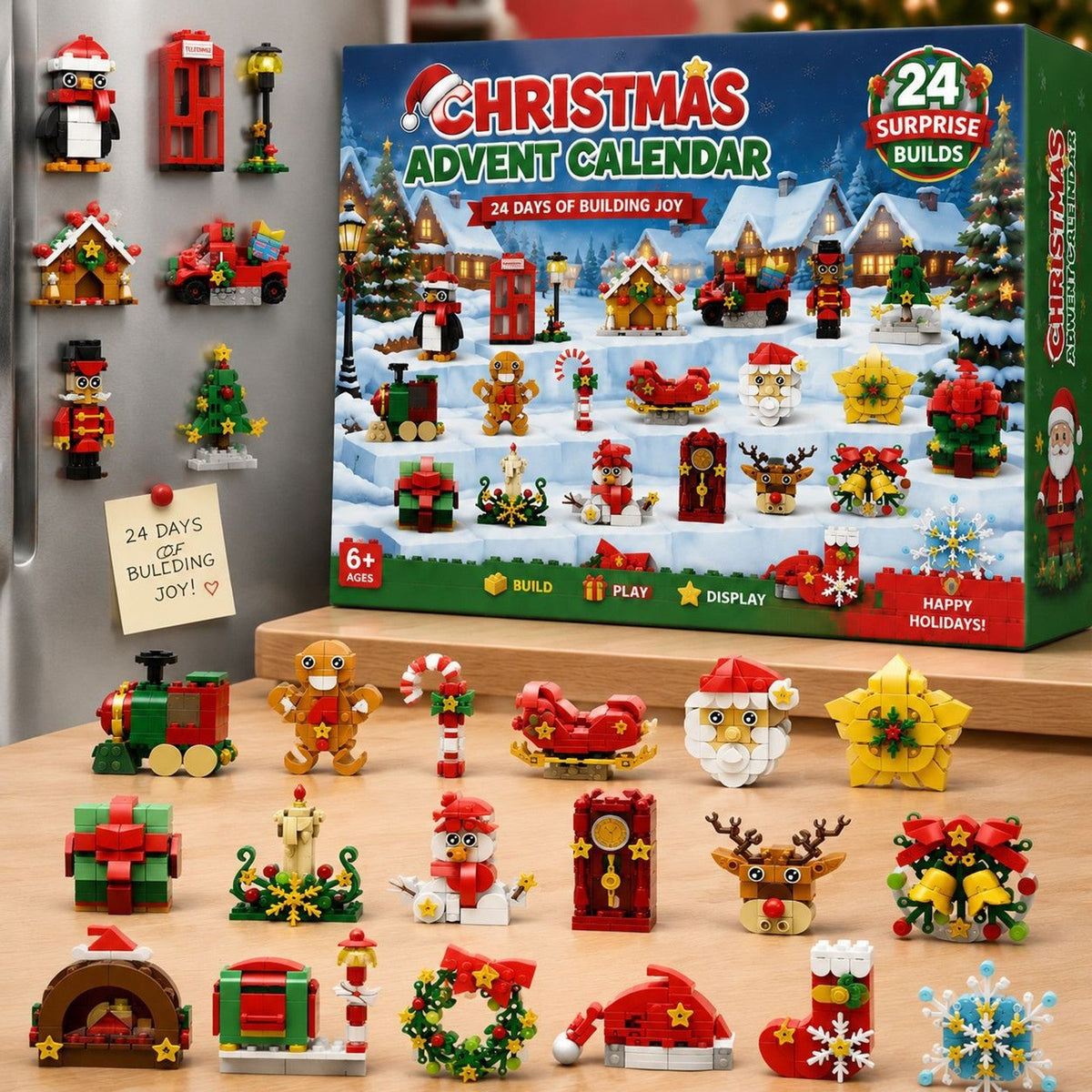 Christmas Fridge Magnet Brick Advent Calendar, 24 Festive Magnets to Build