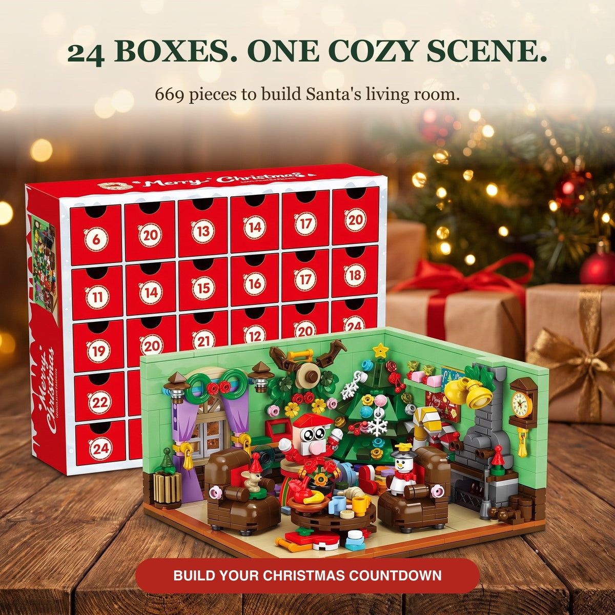 Christmas Living Room Brick Advent Calendar, 669 Pieces in 24 Boxes