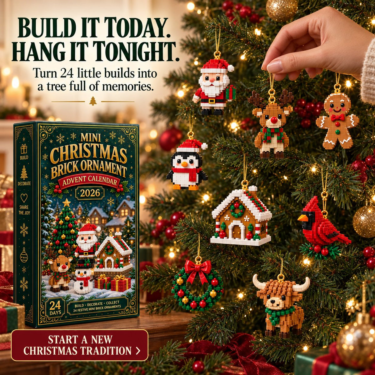 Christmas Ornament Advent Calendar – 24 Mini Building Sets for Christmas Decoration