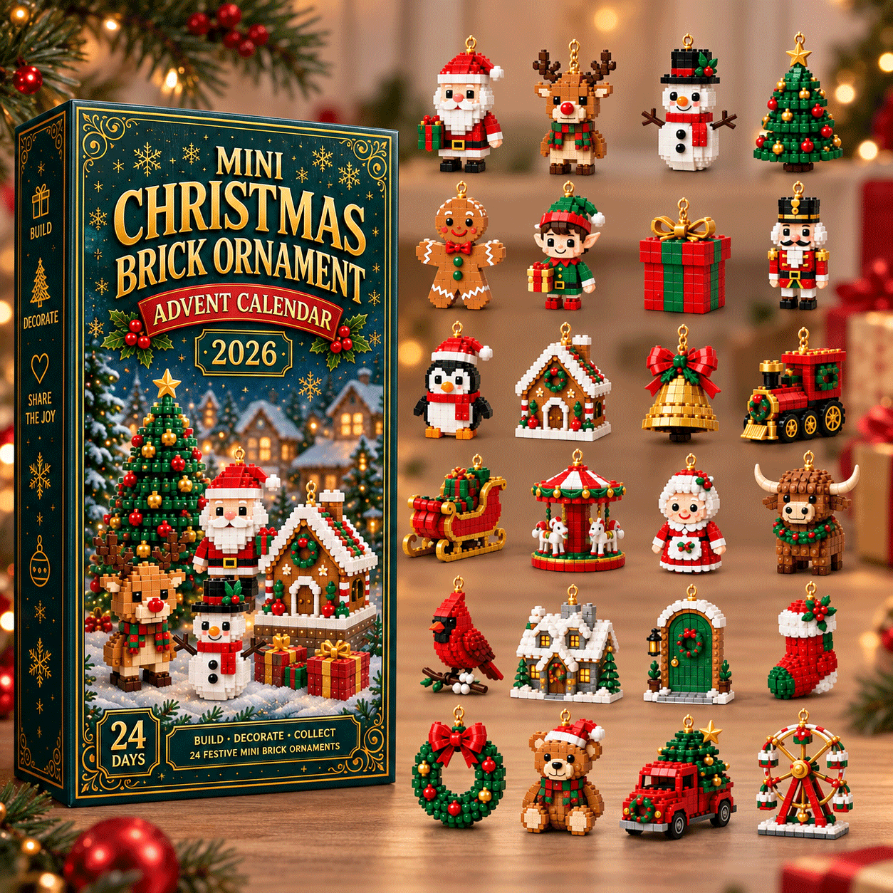 Christmas Ornament Advent Calendar – 24 Mini Building Sets for Christmas Decoration