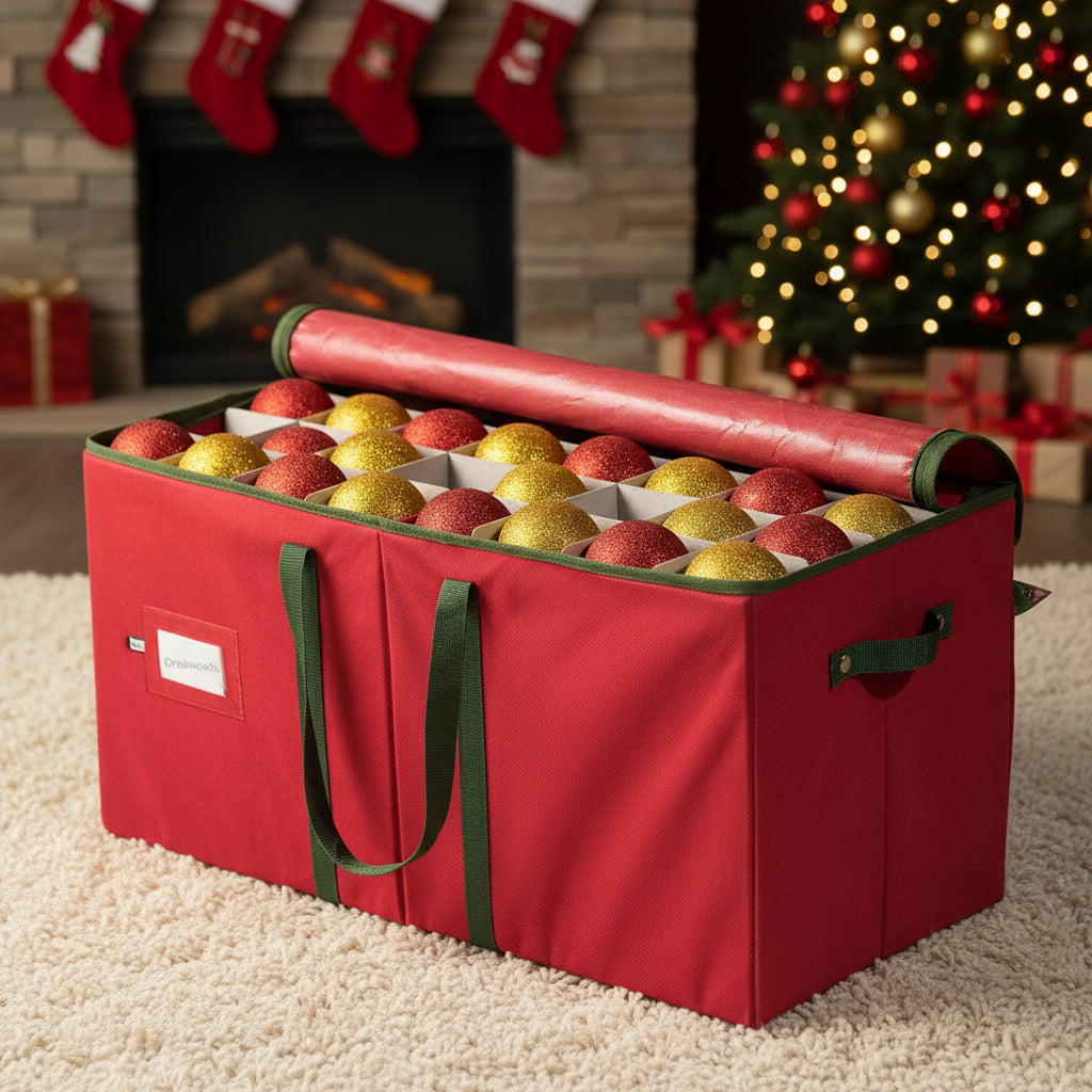 Christmas Ornament Storage Box with Dividers for Holiday Decorations