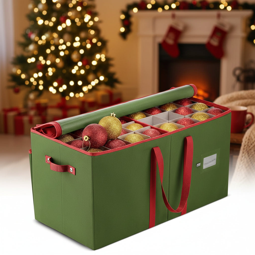 Christmas Ornament Storage Box with Dividers for Holiday Decorations