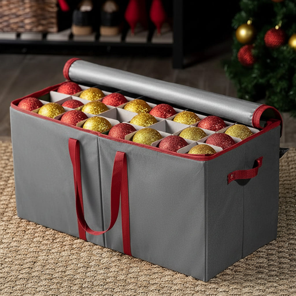 Christmas Ornament Storage Box with Dividers for Holiday Decorations
