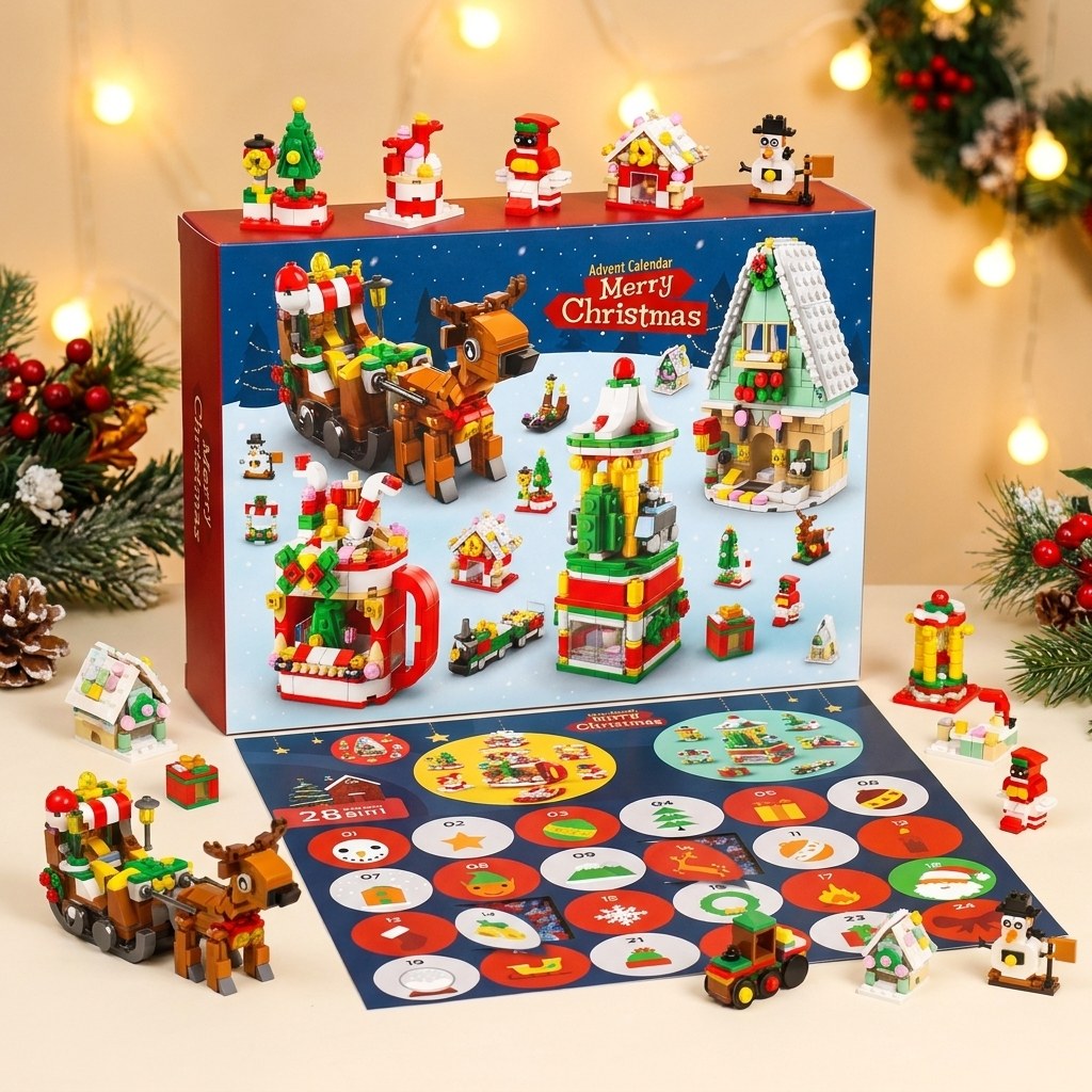 Christmas Village Brick Advent Calendar, 28 Builds, 6 in 1, Choose Your Scene